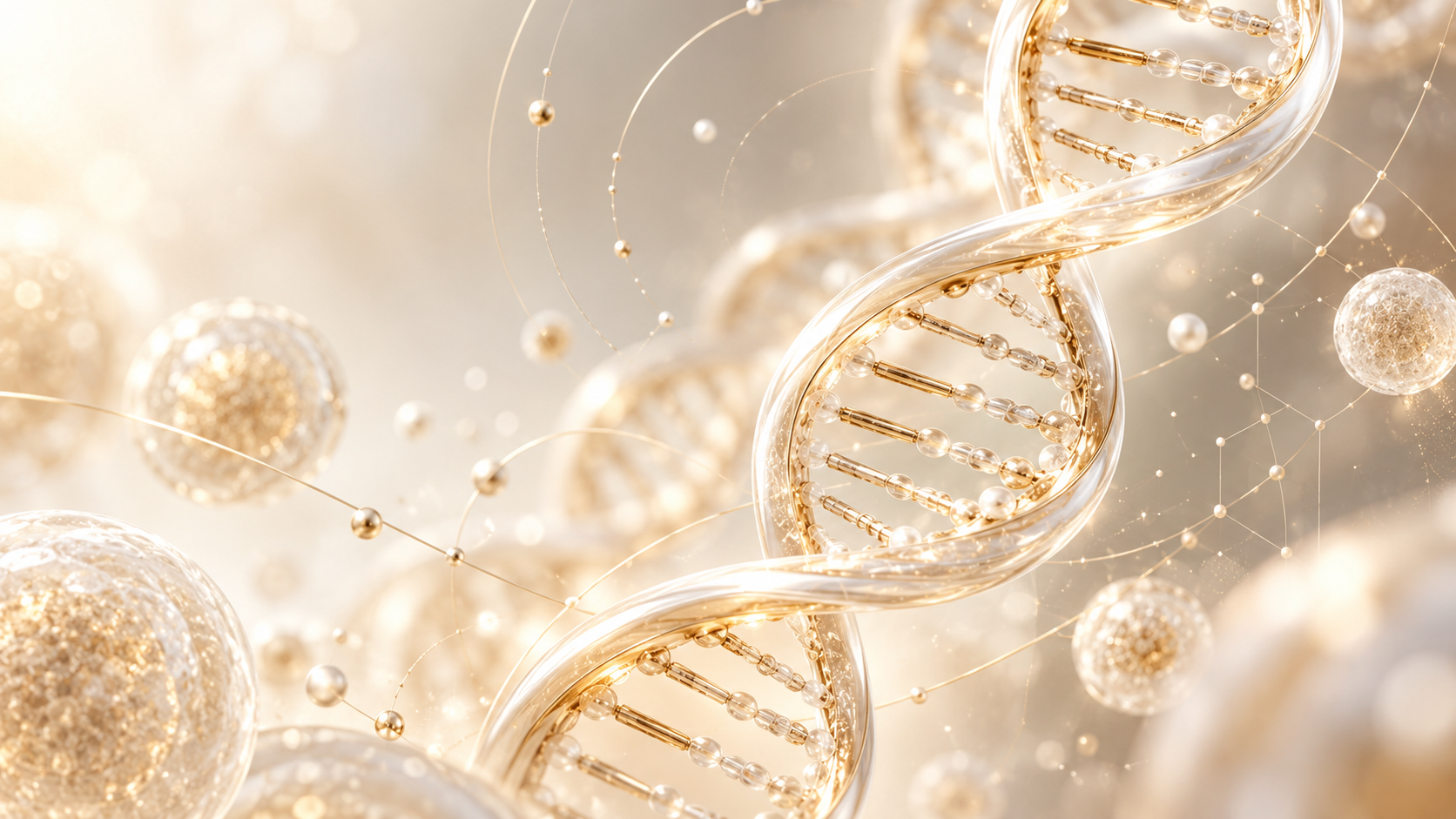 Hands holding a strand of light shaped like DNA
